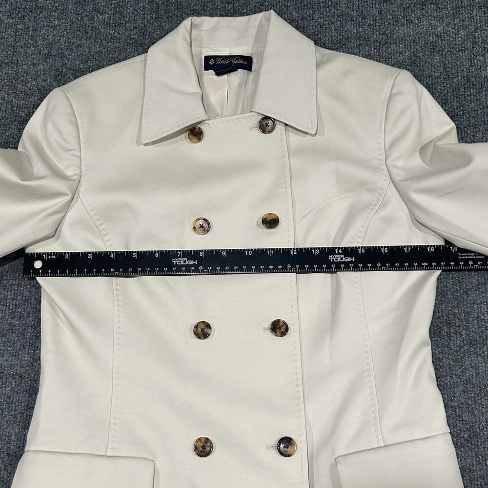 Brooks Brothers 8 Cream Stretch Cotton Trench Coat Jacket 100% Silk Lined - Picture 4 of 10